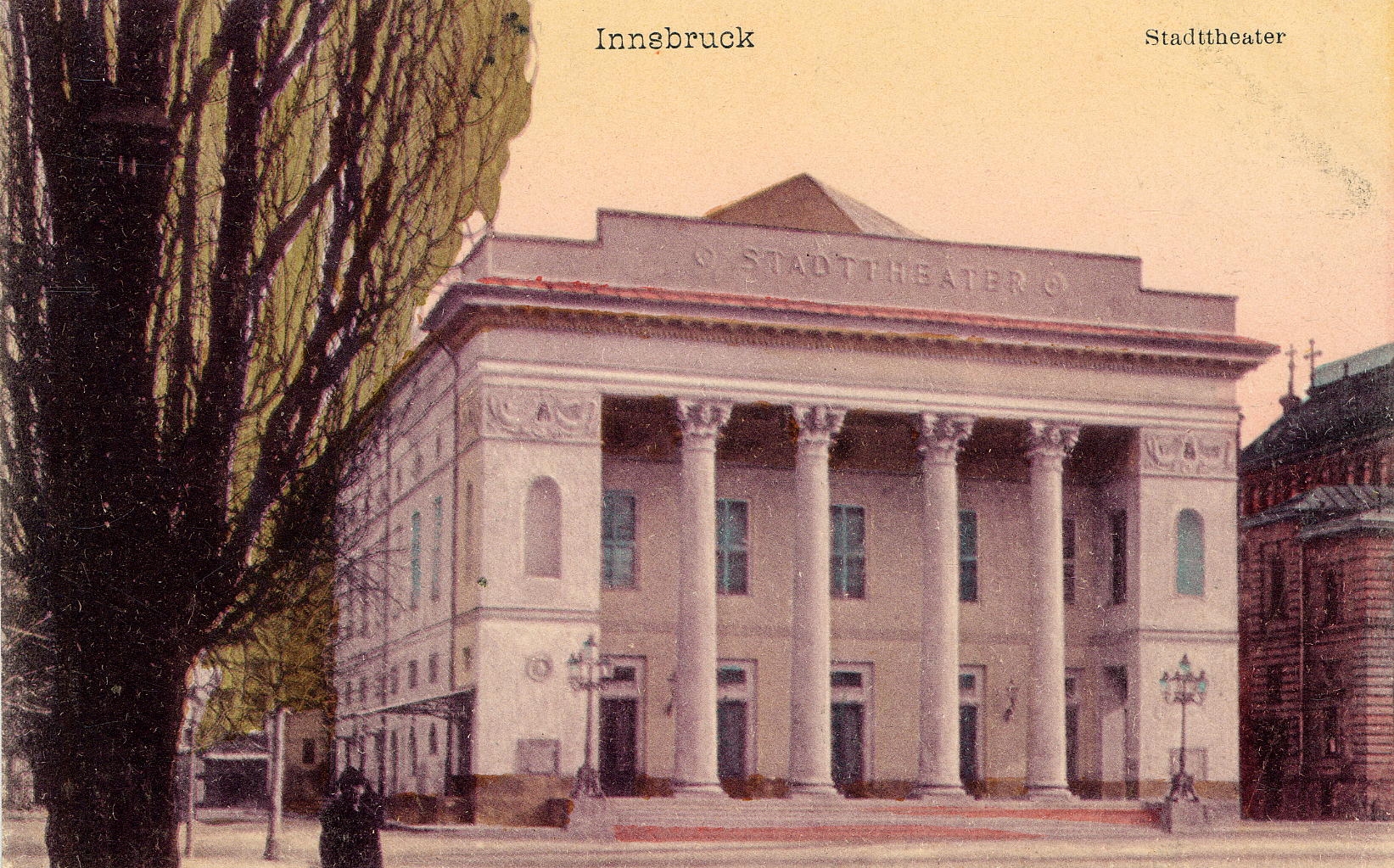 Kolorierte Ansicht des Stadttheaters am Rennweg.
