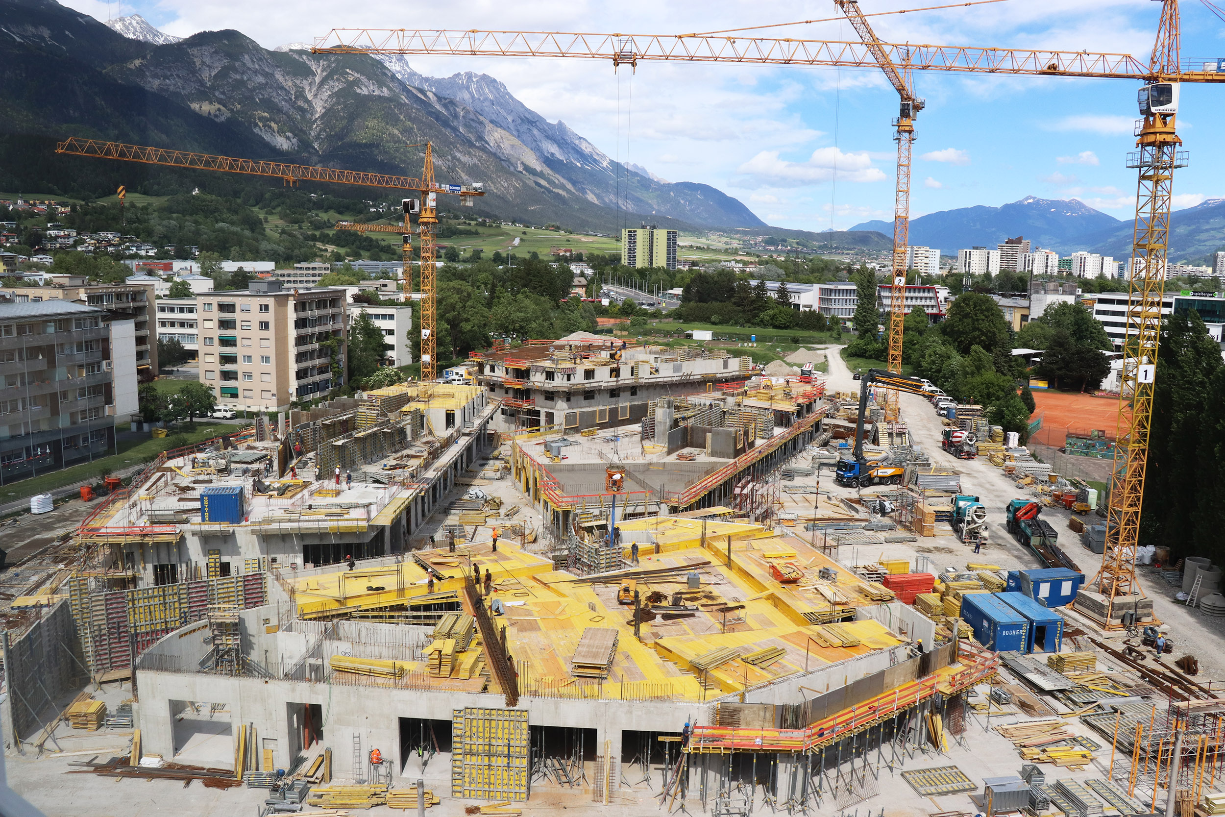 Baufortschritt am Campagne-Areal, wo derzeit Baufeld 1, bestehend aus vier Gebäuden, errichtet wird. Bis Jahresende soll der Rohbau fertig sein.