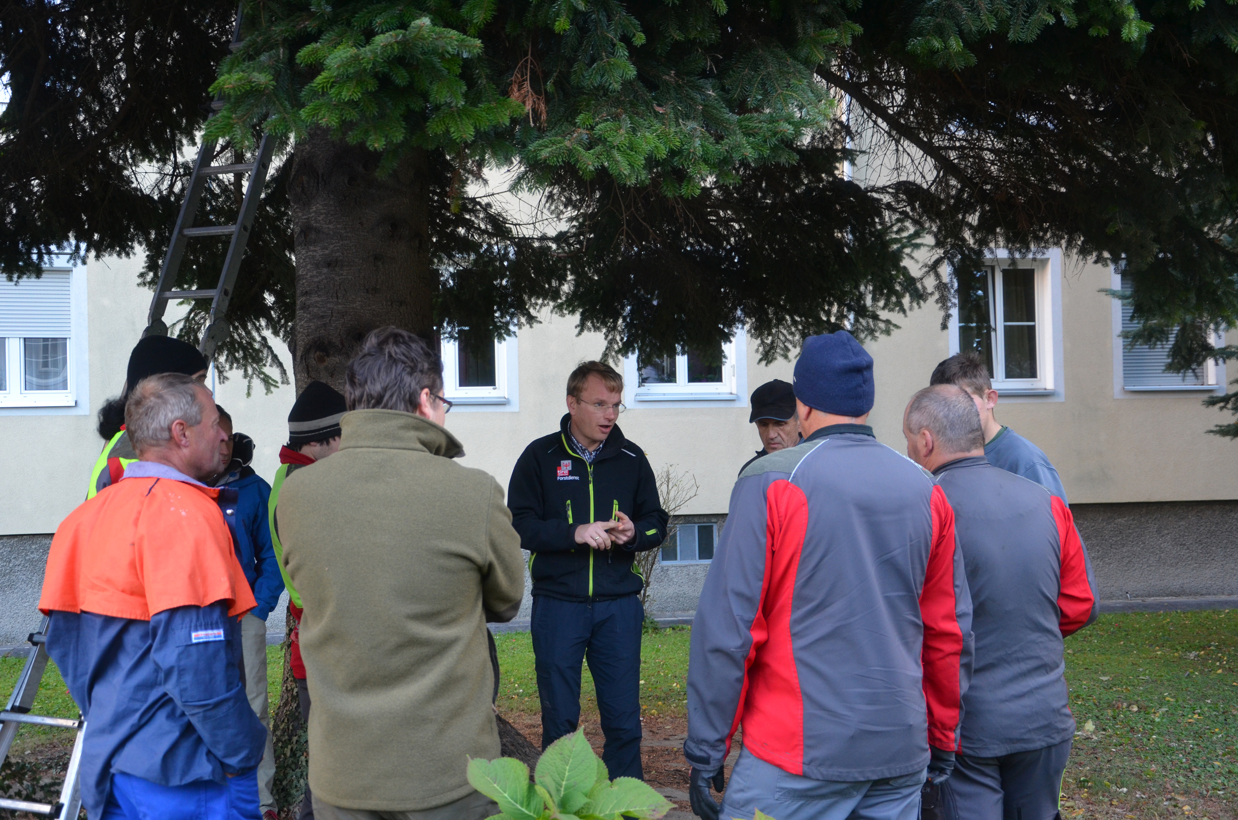 Lagebesprechung der Mitarbeiter des städtischen Forstamtes mit Referatsleiter Albuin Neuner