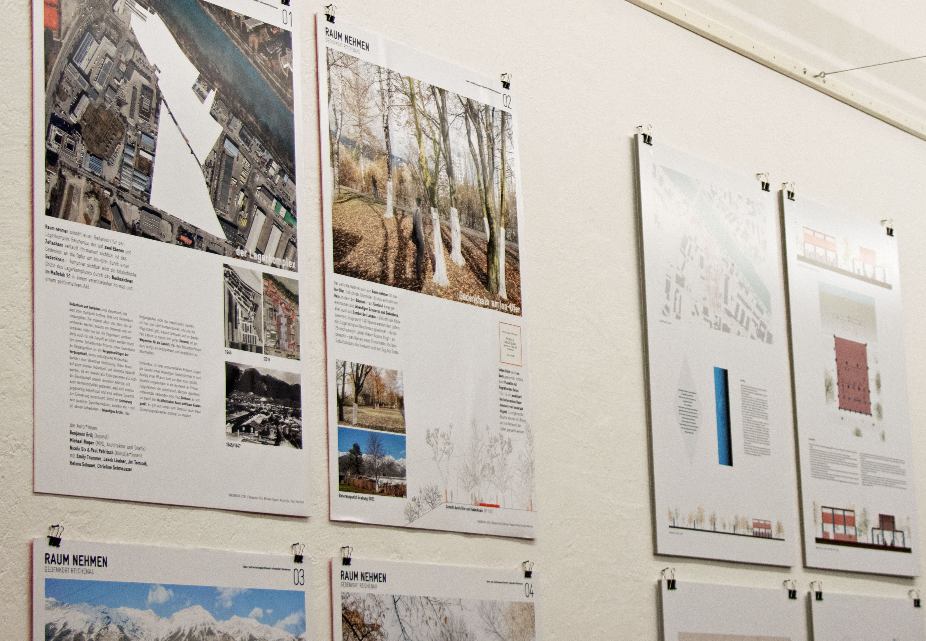 Alle sechs Einreichungen werden in Modellen und Grafiken gezeigt.