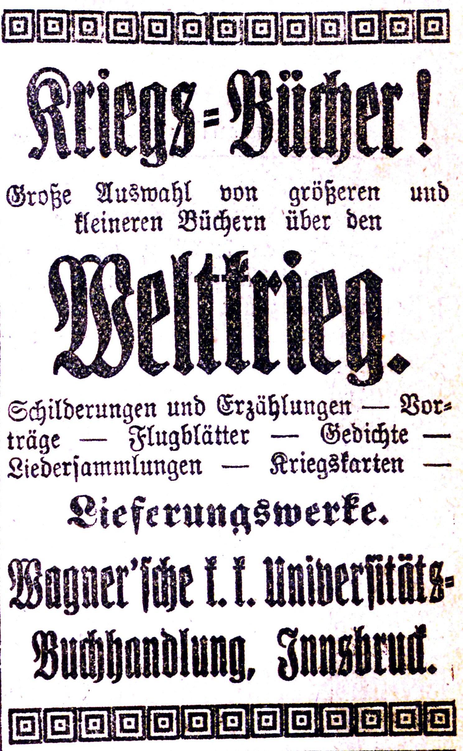 Inserat aus den Innsbrucker Nachrichten vom 05. März 1915, Nr. 115, S. 11.