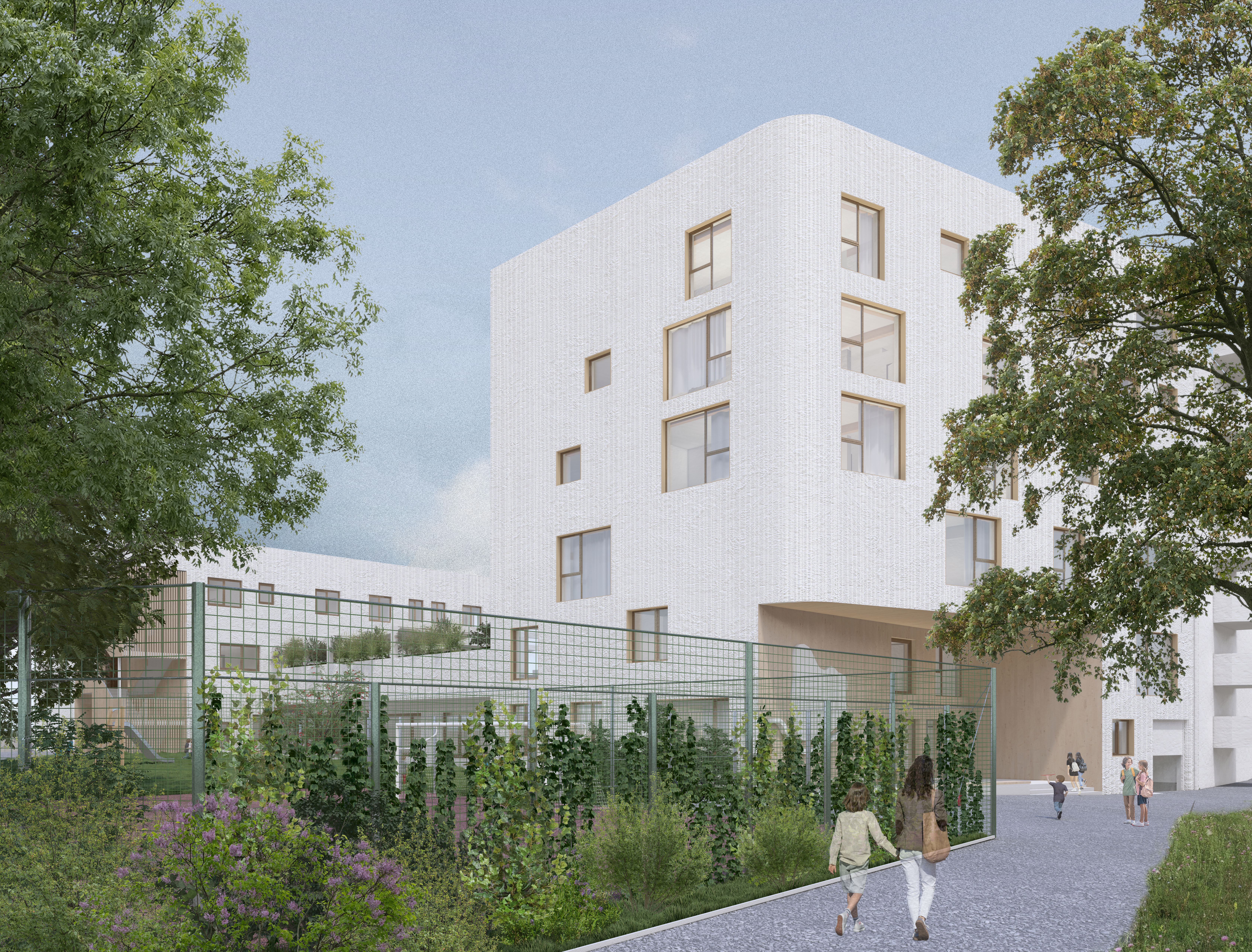 Das neue Kinderzentrum Pechegarten in Wilten ist als Kombination aus einem kleinen und einem großen Gebäude mit Verbindungselement geplant.